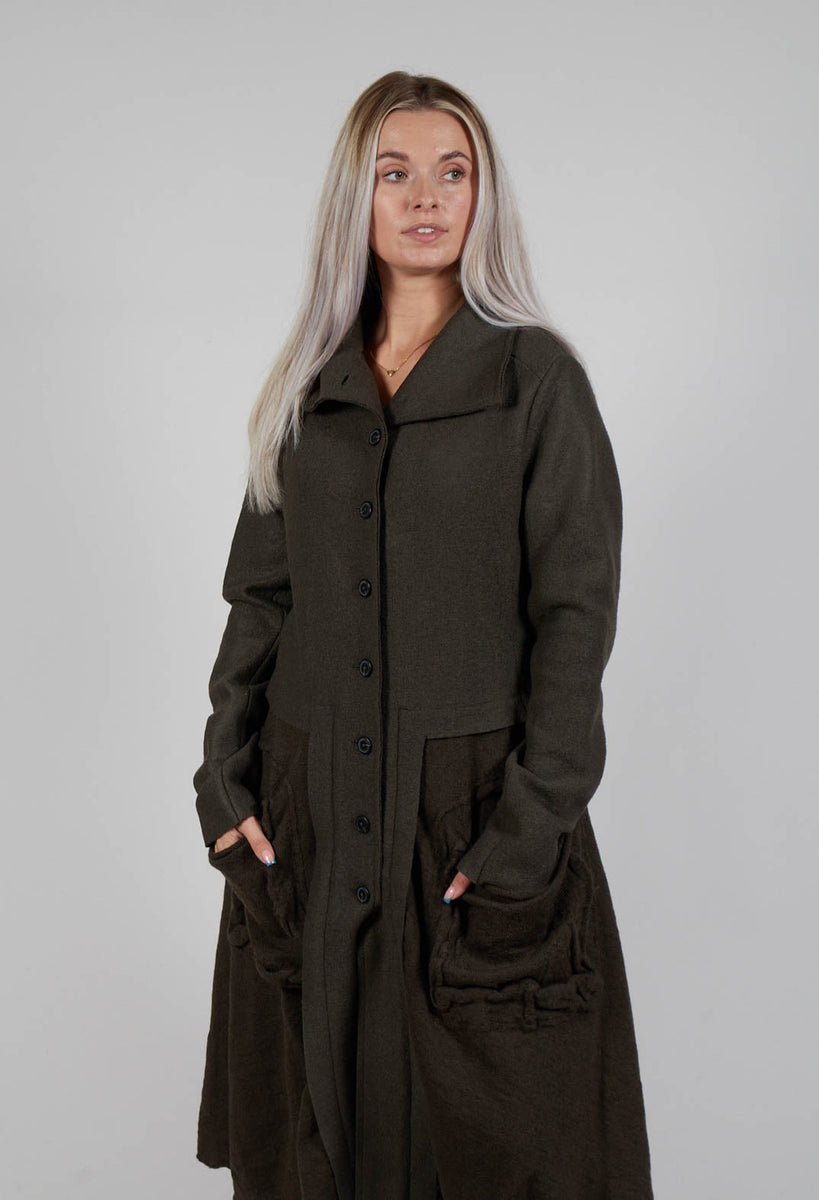 Fit and Flare Coat with Feature Pockets in Jungle Olivia May