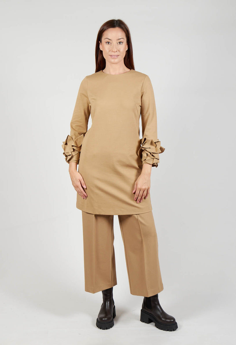 Short Shift Dress with Embellished Sleeves in Camel Olivia May