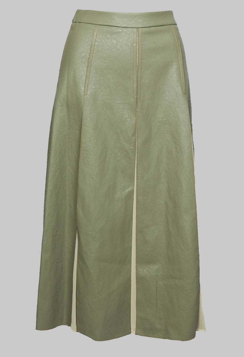 Faux Leather Georgette Skirt in Green – Olivia May