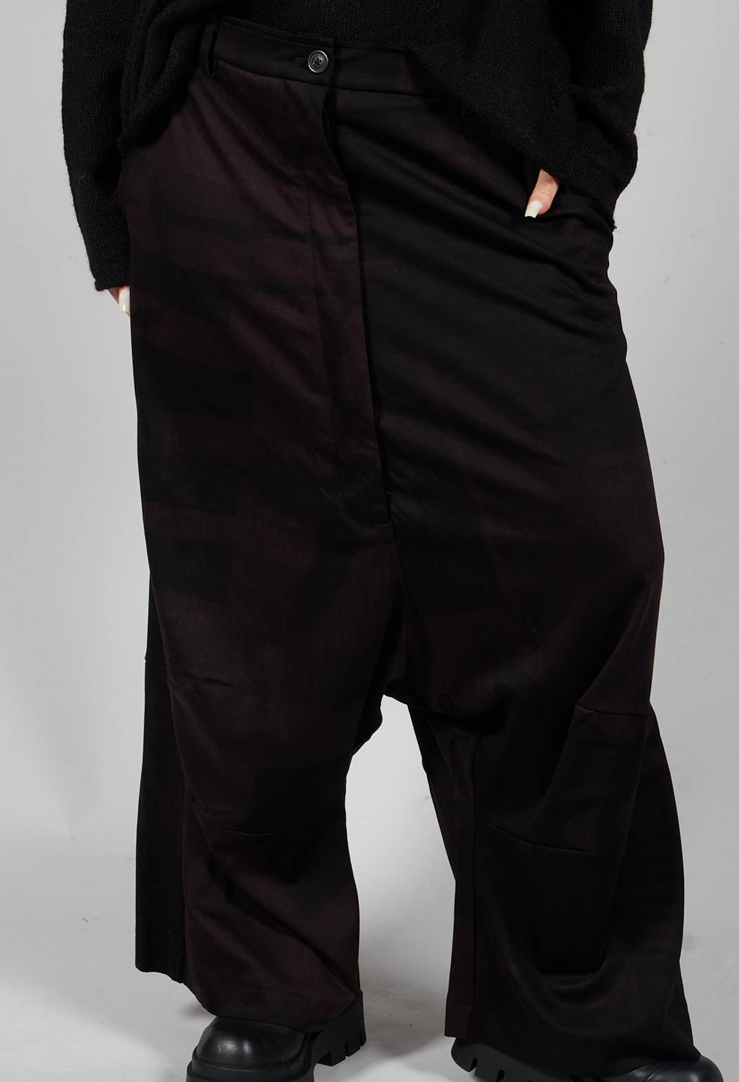 Wide Leg Drop Crotch Trousers in Espresso Print