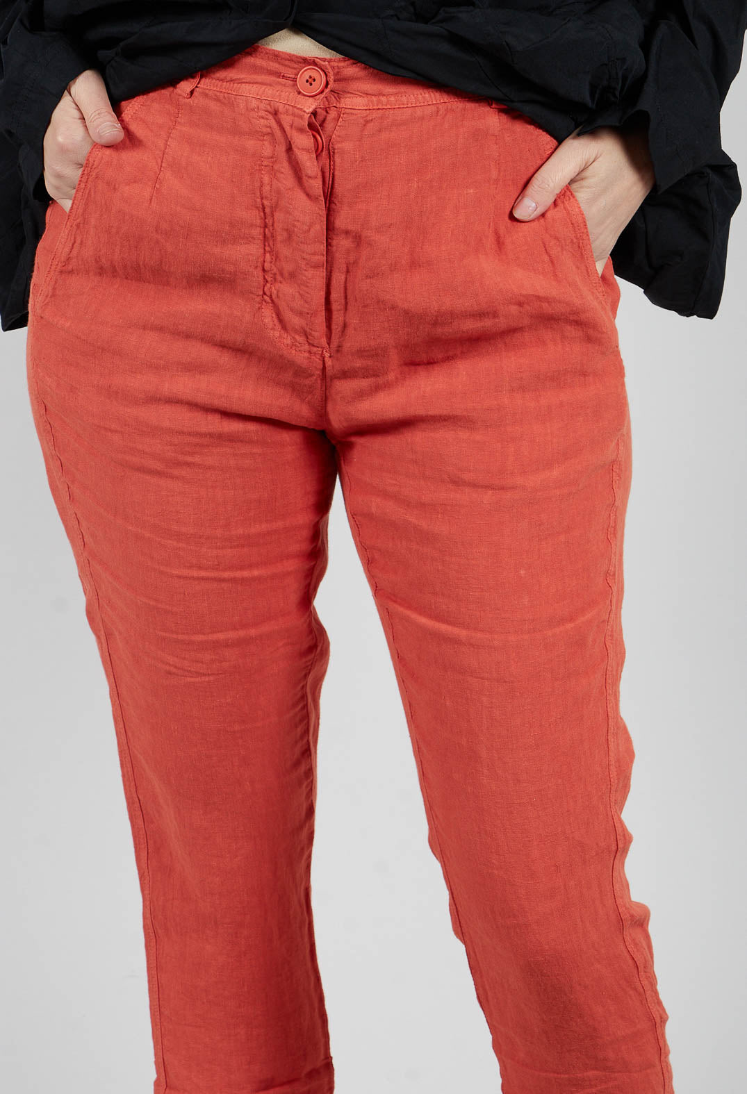 Straight Leg Linen Trousers in Orange