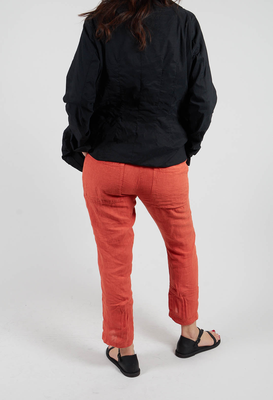 Straight Leg Linen Trousers in Orange