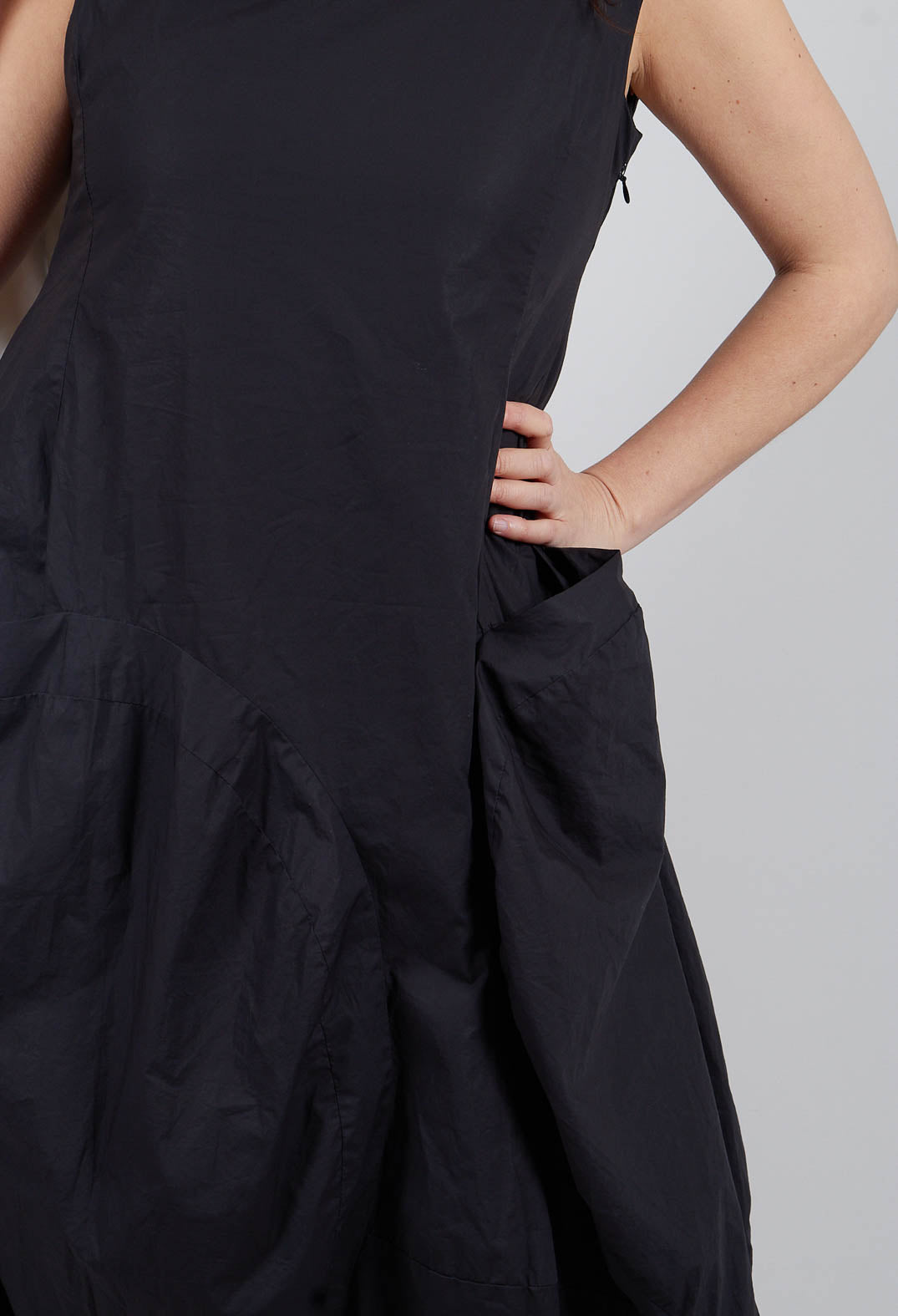 Tulip Hem Dress with Large Pockets in Black