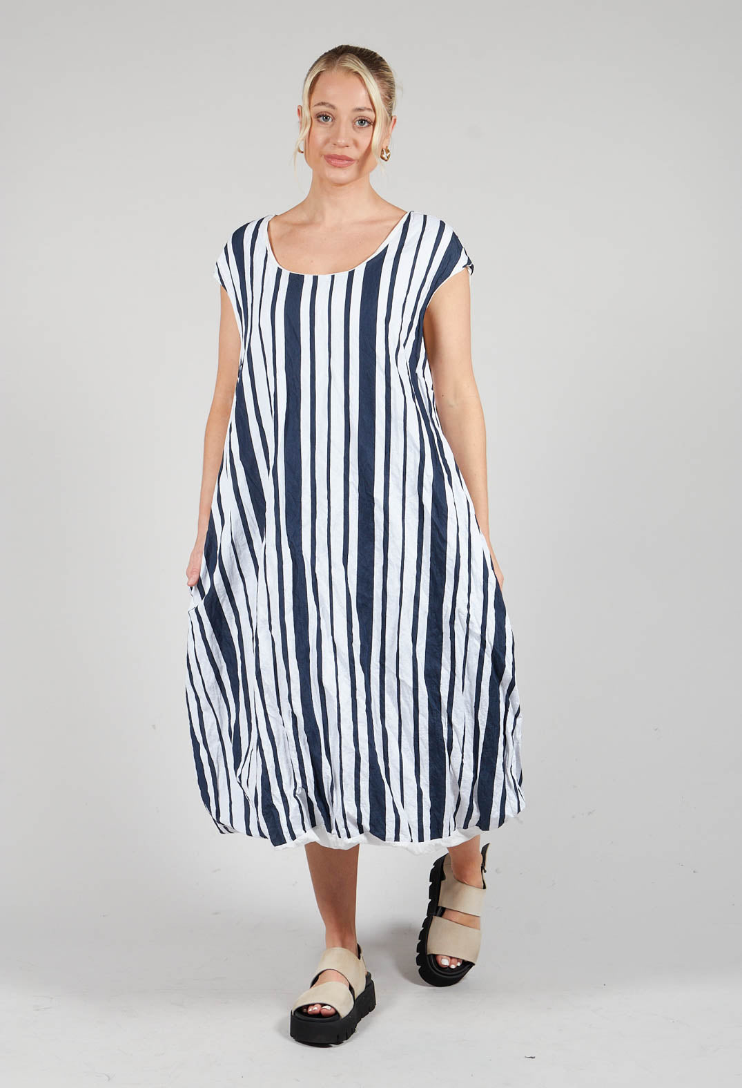 Sleeveless Striped Tulip Dress in White