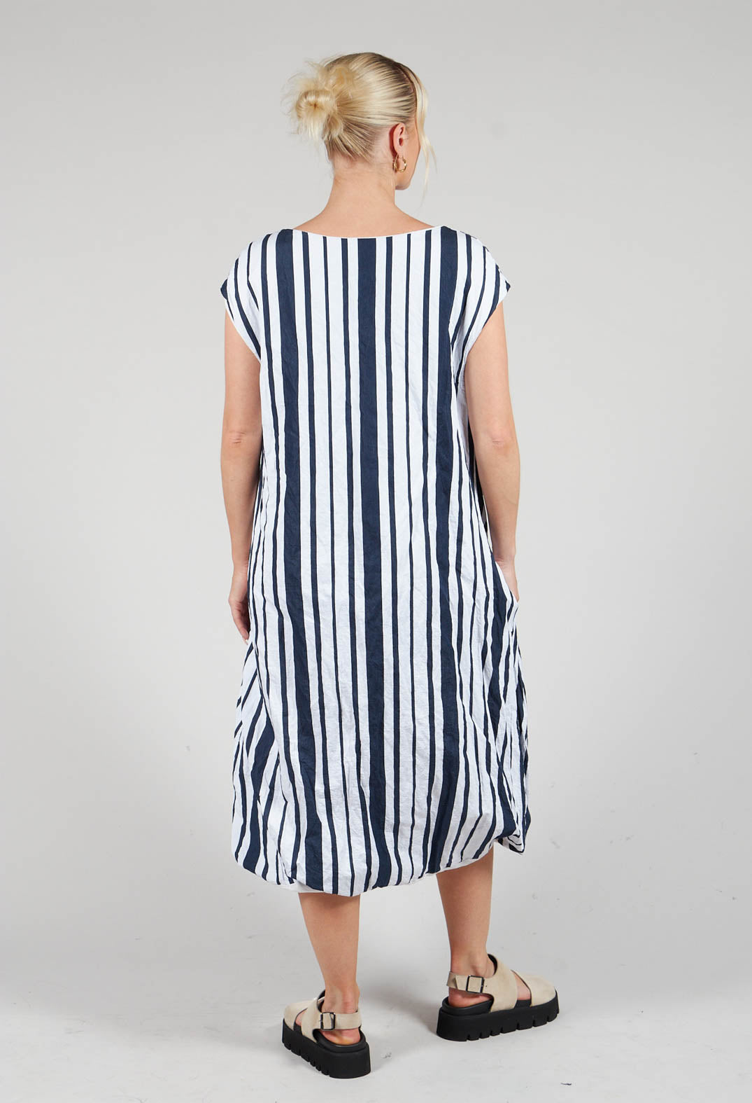 Sleeveless Striped Tulip Dress in White