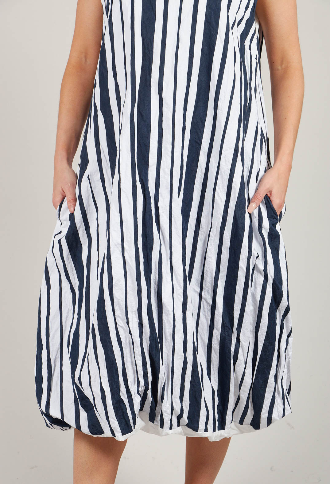 Sleeveless Striped Tulip Dress in White