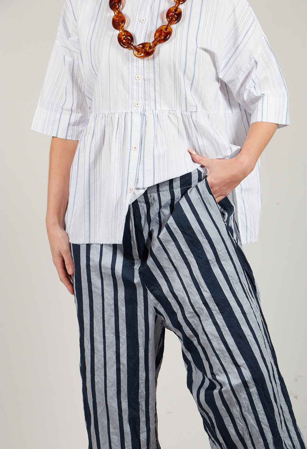 Striped Cropped Style - Casual Trousers in Alu