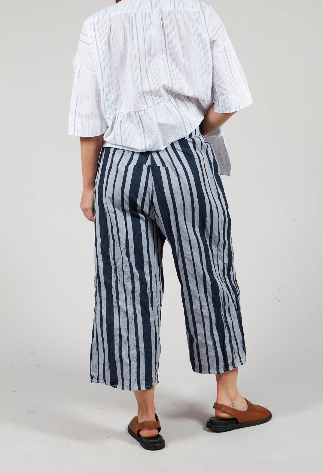 Striped Cropped Style - Casual Trousers in Alu