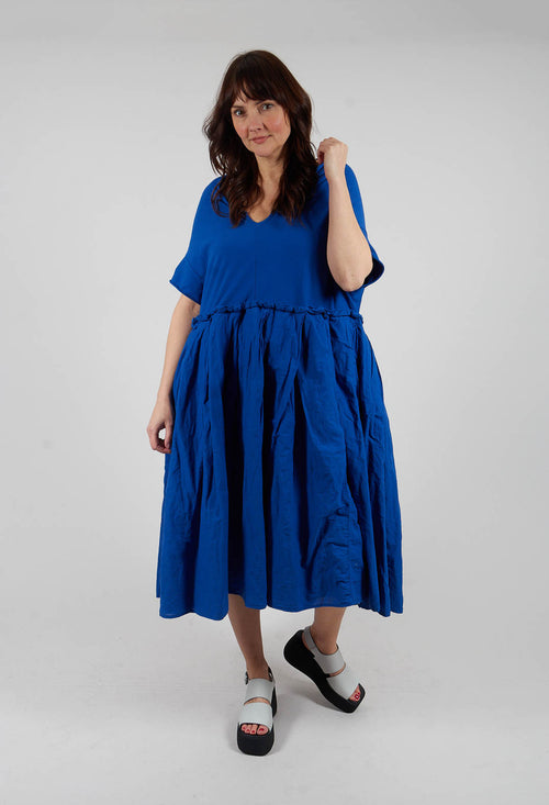 Pleated Midi Dress with Lettuce Hem Detail in Royal