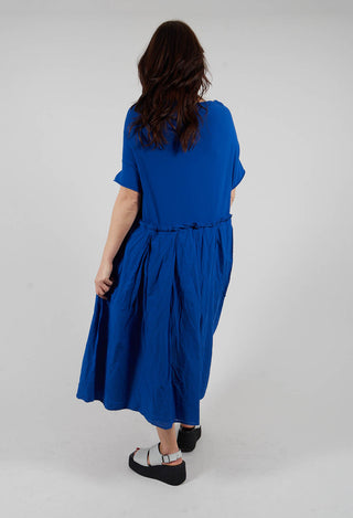 Pleated Midi Dress with Lettuce Hem Detail in Royal