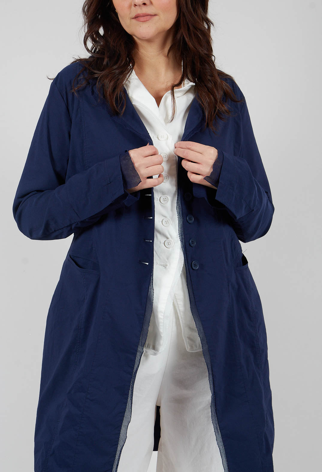 Button Through Coat in Navy