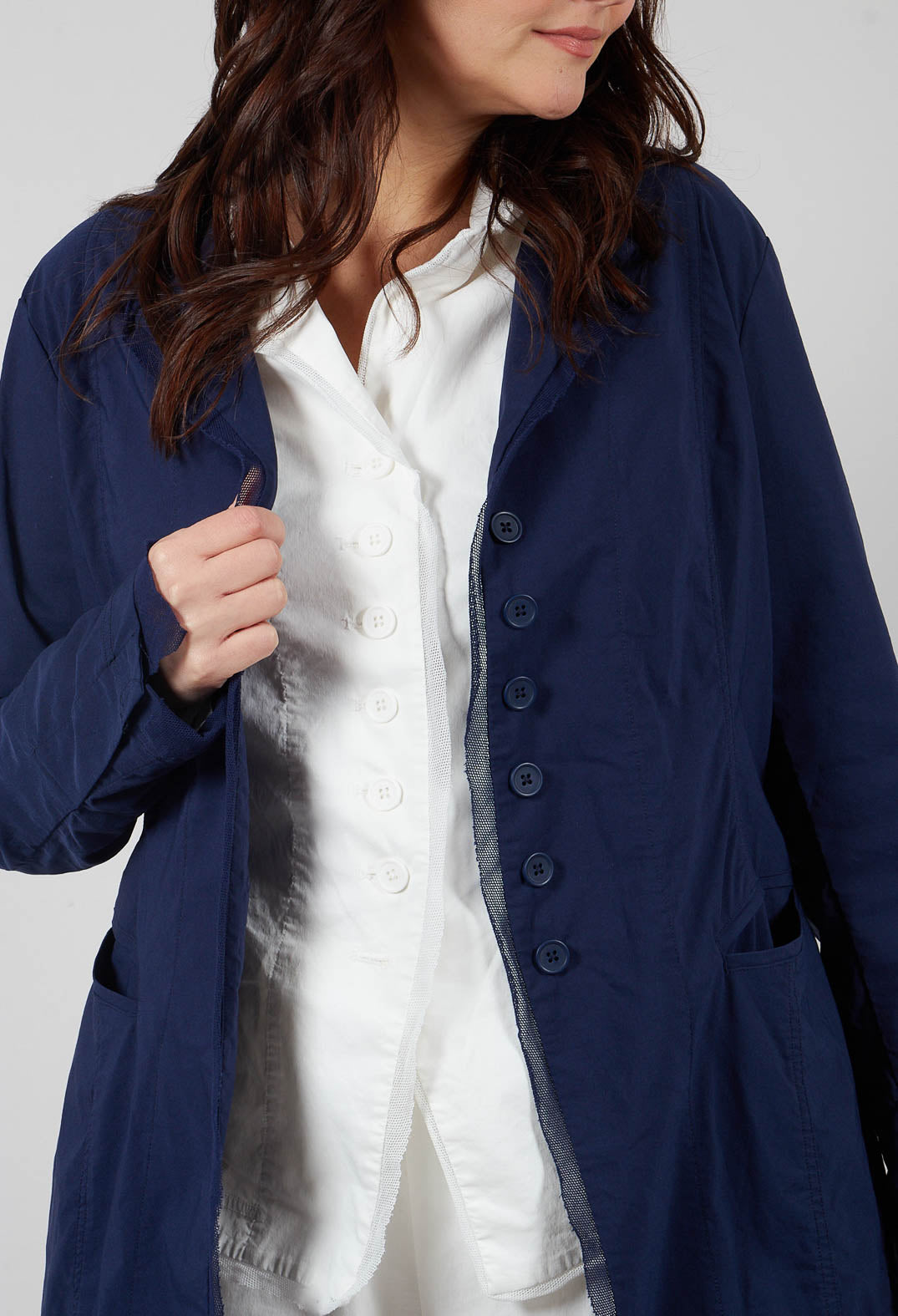 Button Through Coat in Navy