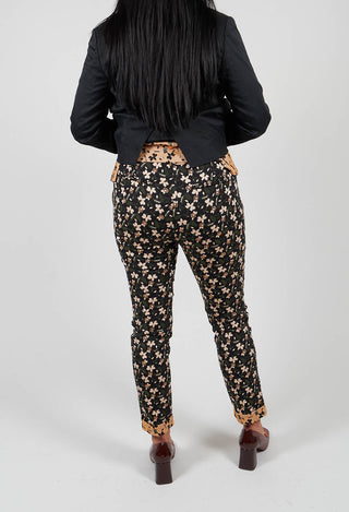 Structured Straight Leg Trousers with Print in Nero / Biscotto