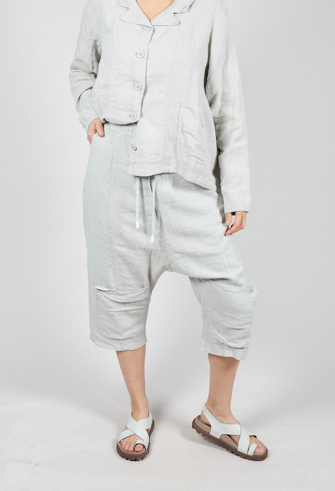 Drop Crotch Linen Trousers in Grey