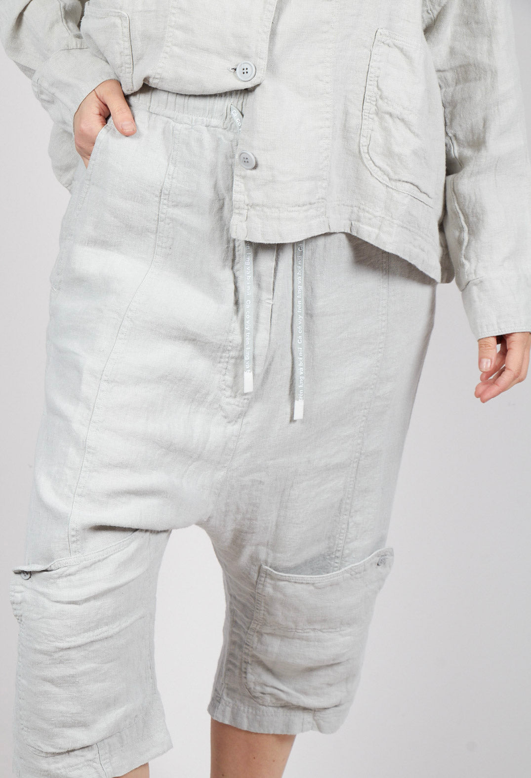 Drop Crotch Linen Trousers in Grey