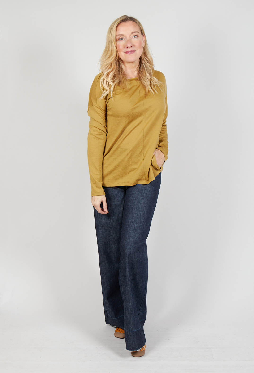 Shirt with Button in Ocher