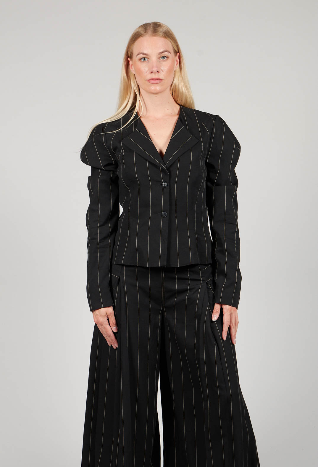 Pinstripe Blazer in Nero