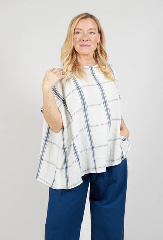 Linen Checked Top in Latte Blu