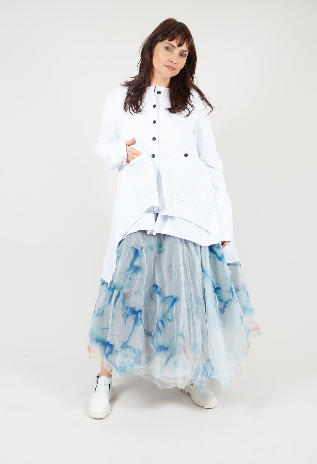 Printwork Tulle Skirt in Blue