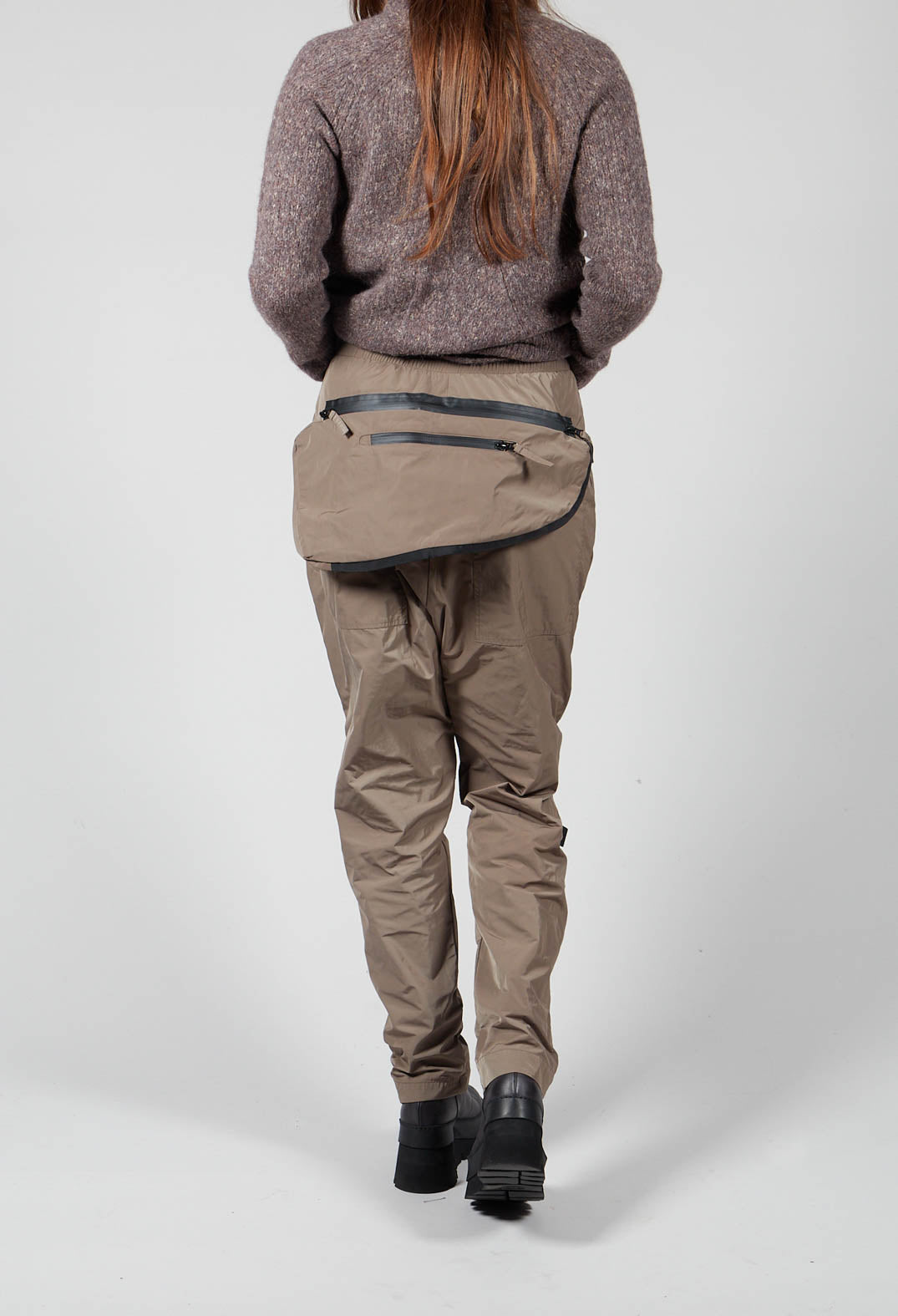 Drop Crotch Trousers with Elasticated Waist and Drawstring in Walnut