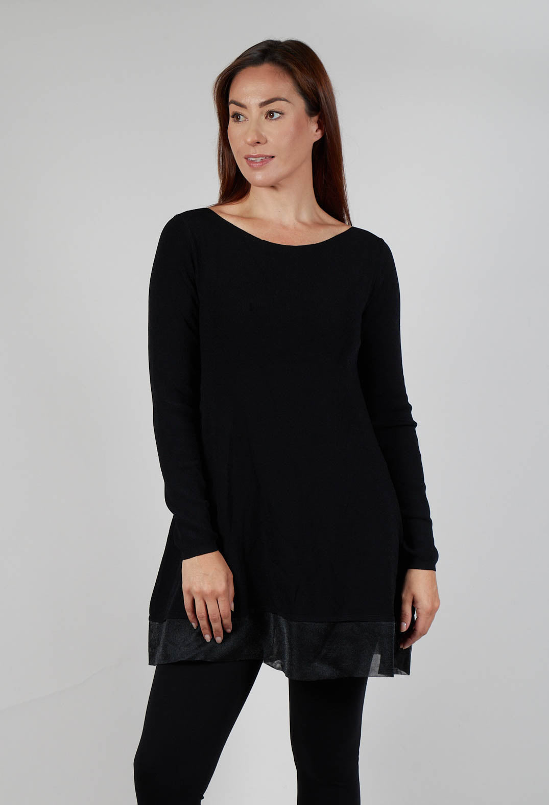 A-Line Tunic Style dress with Sheer Hem in Black