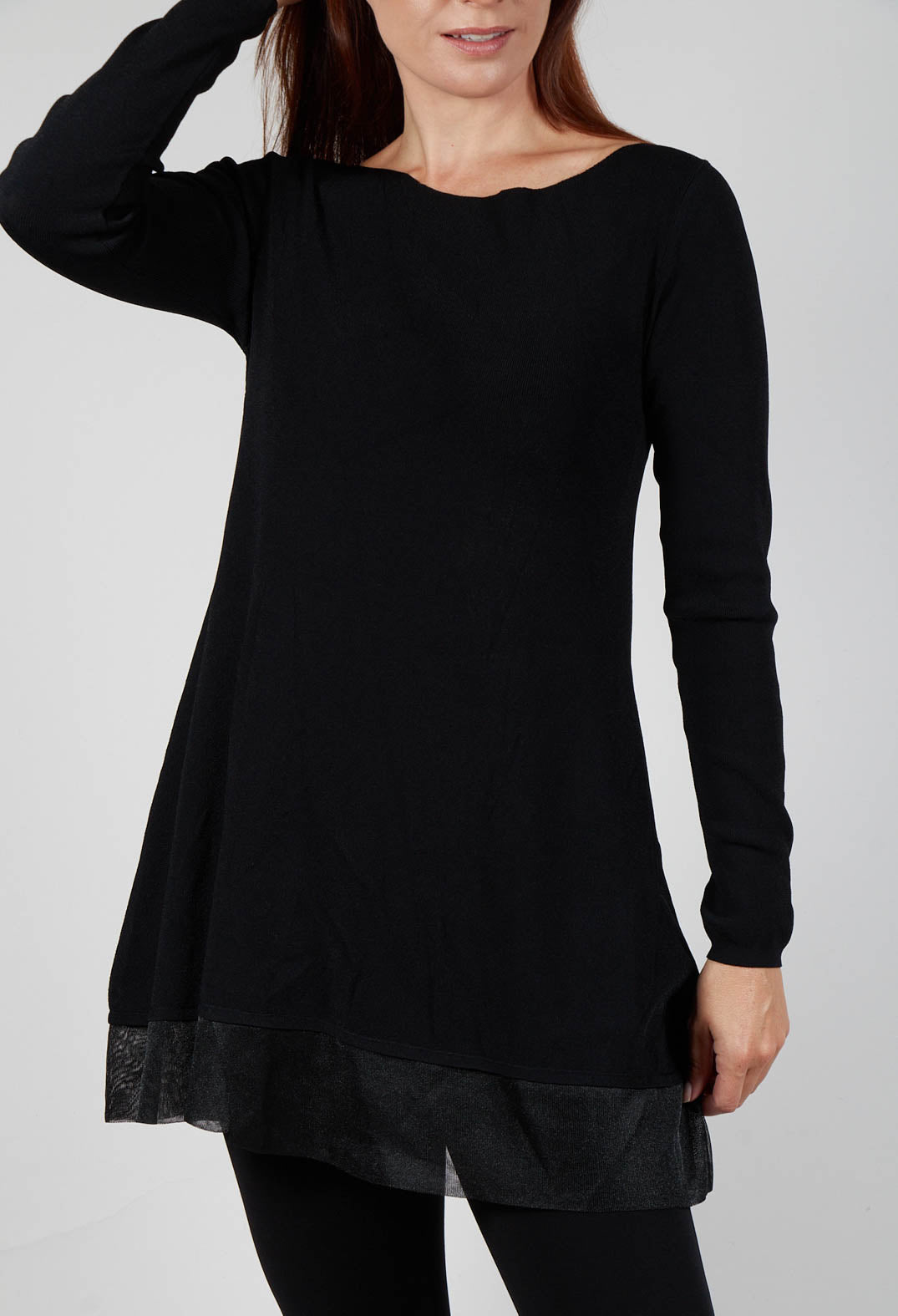 A-Line Tunic Style dress with Sheer Hem in Black