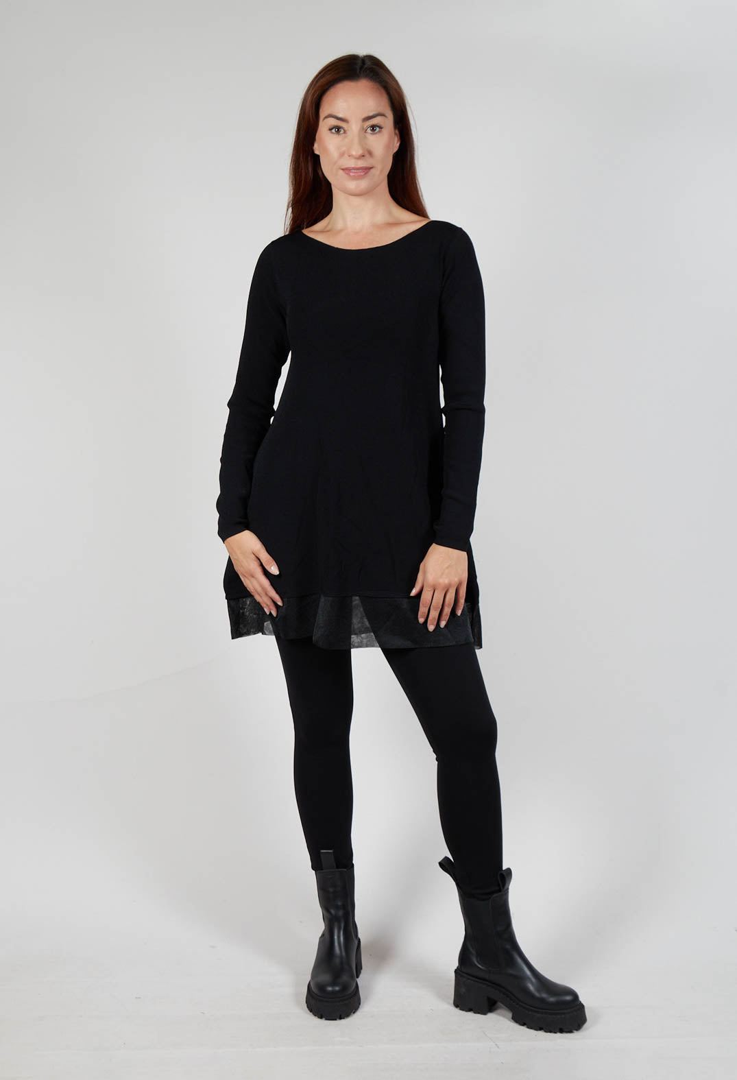 A-Line Tunic Style dress with Sheer Hem in Black