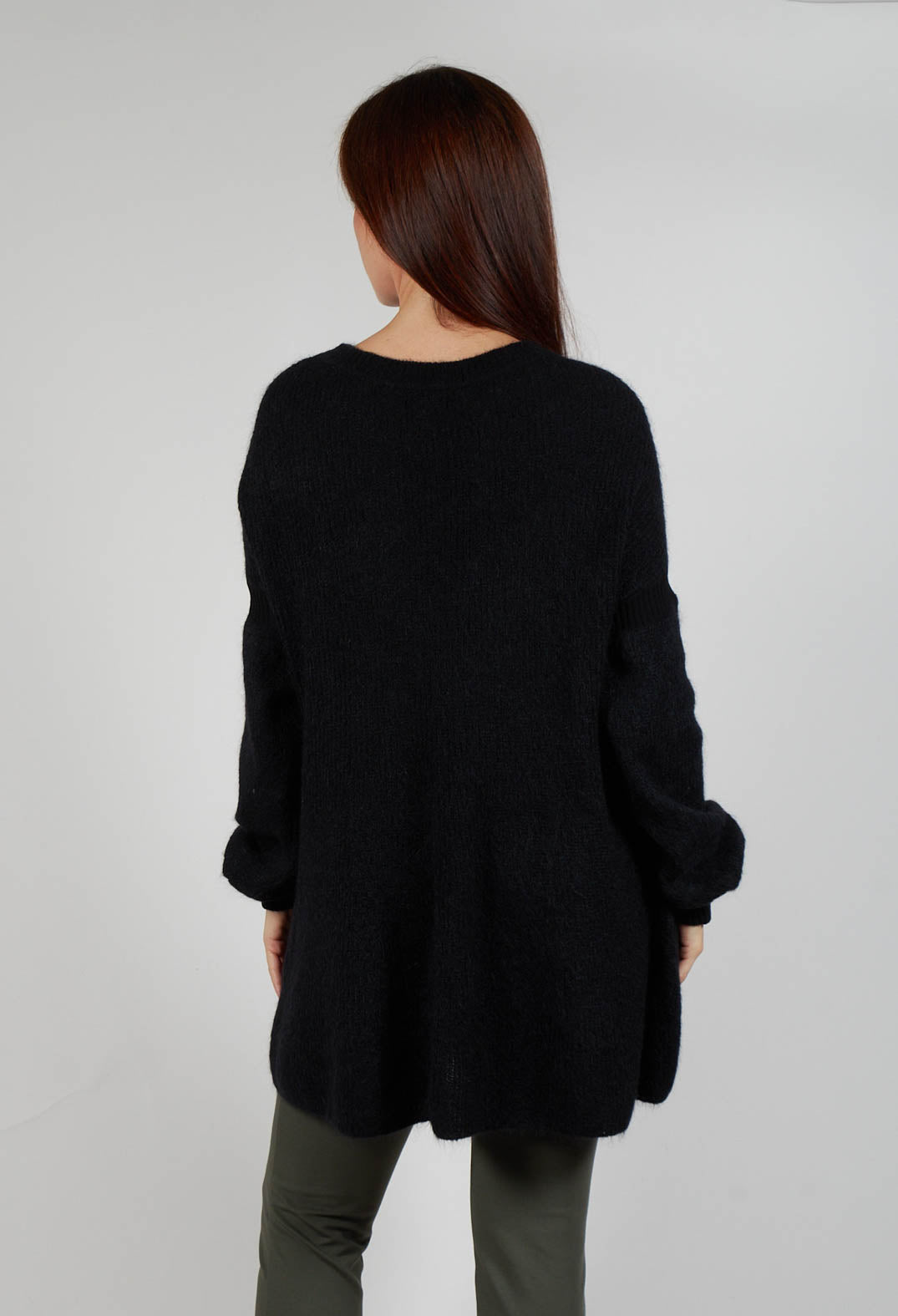 Knitted Flared Jumper Dress with Balloon Sleeves in Black