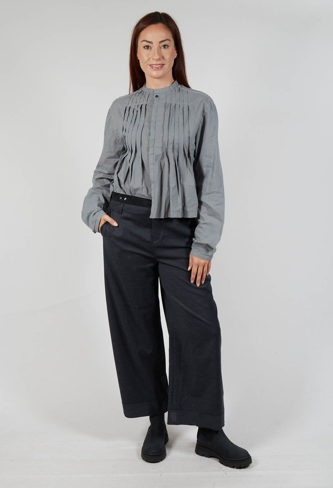 Tailored Trousers with Stitching in Dark Grey