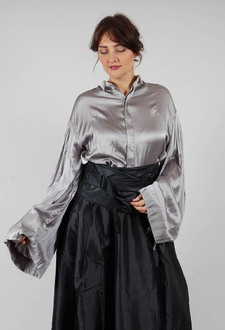 Silk Grey Short Shirt with Contrasting Back