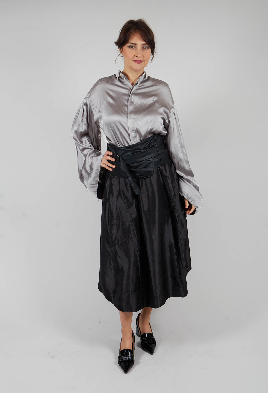 Silk Grey Short Shirt with Contrasting Back