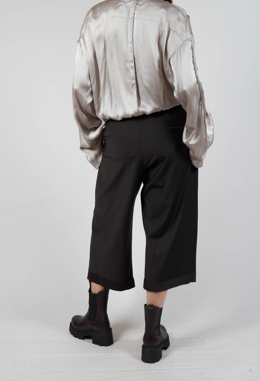 Wide Leg Trousers with Side Pleats in Dark Grey