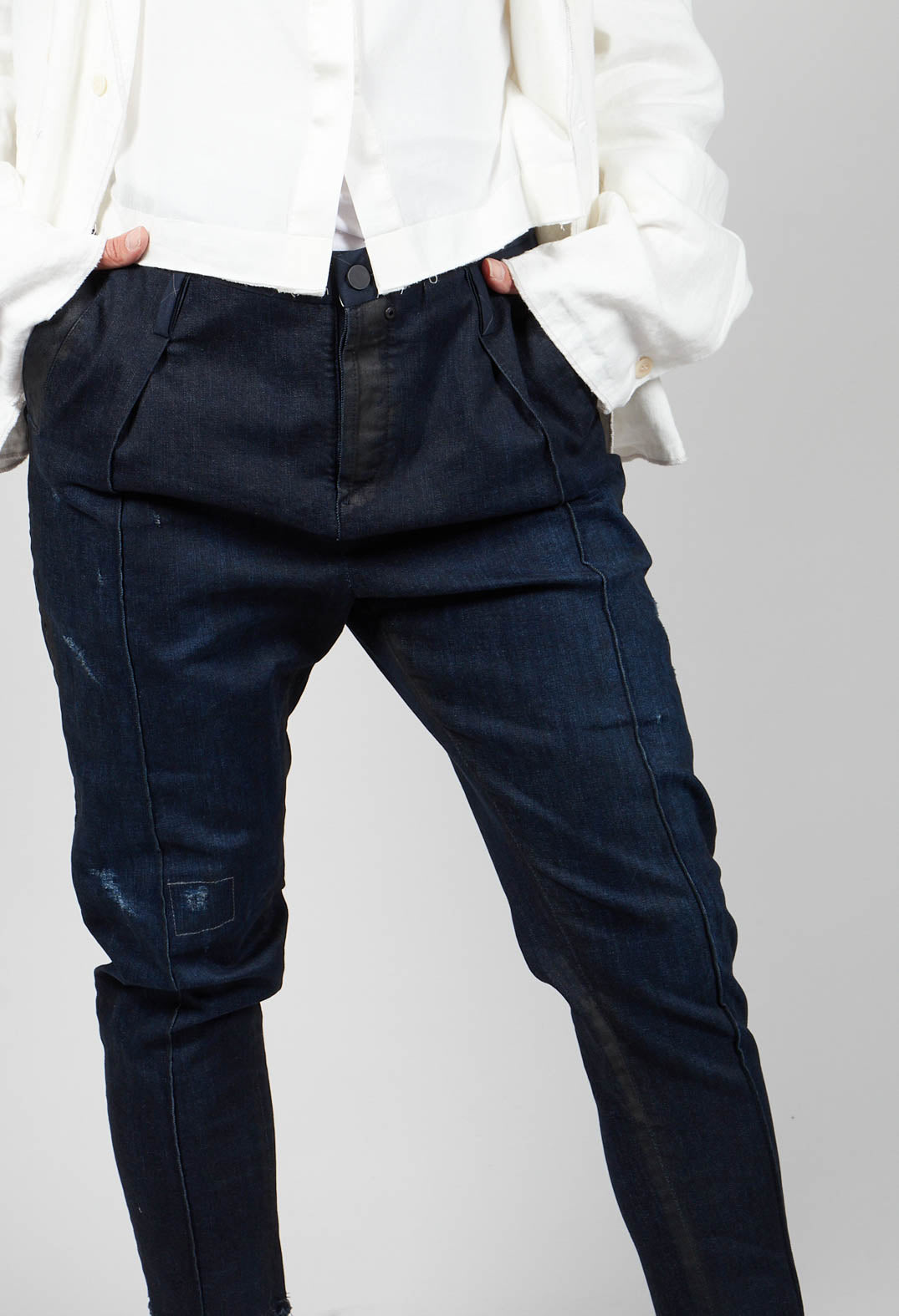 Navy Jeans with Patches and Front Seams