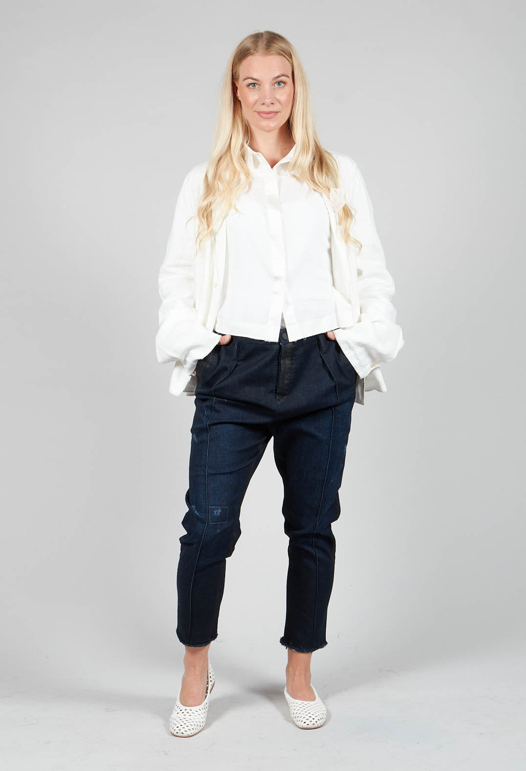 Navy Jeans with Patches and Front Seams