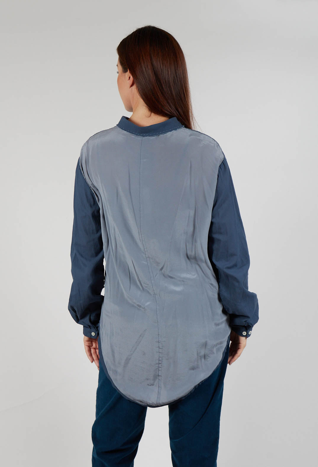 Long Sleeved Collared Top in Dusty Blue