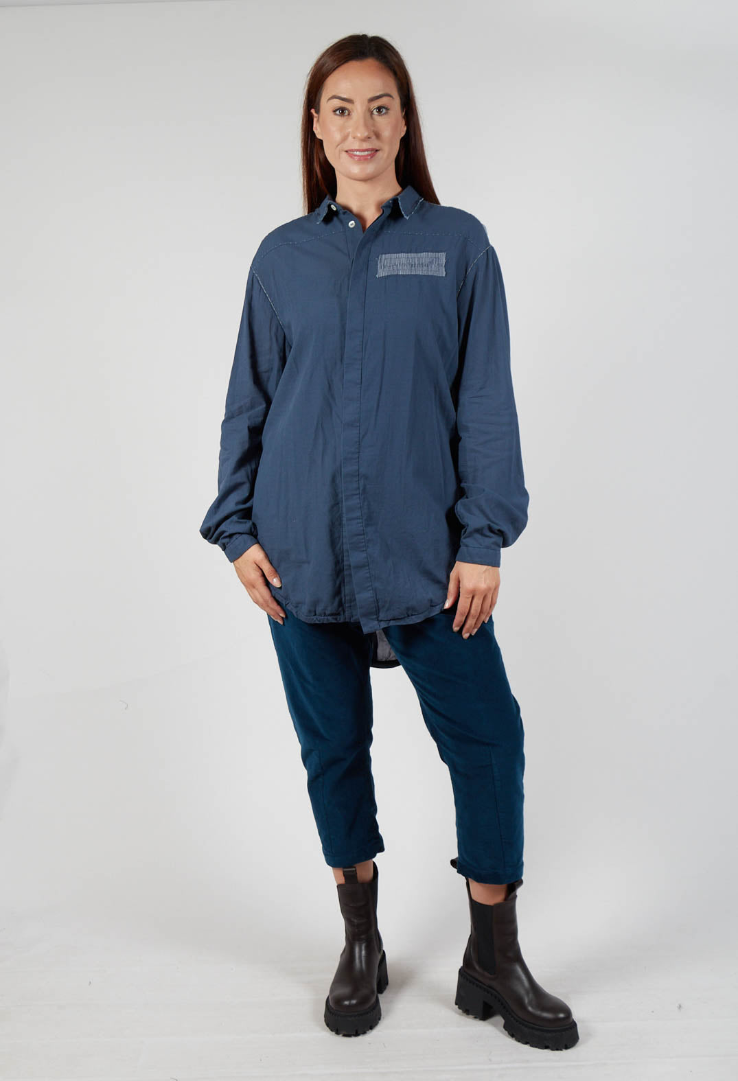 Long Sleeved Collared Top in Dusty Blue