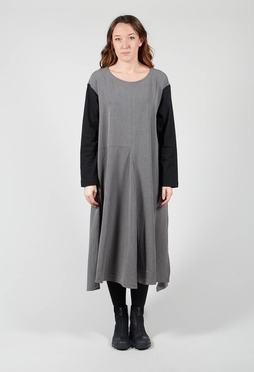 Shift Dress with Contrast Sleeve in Grey