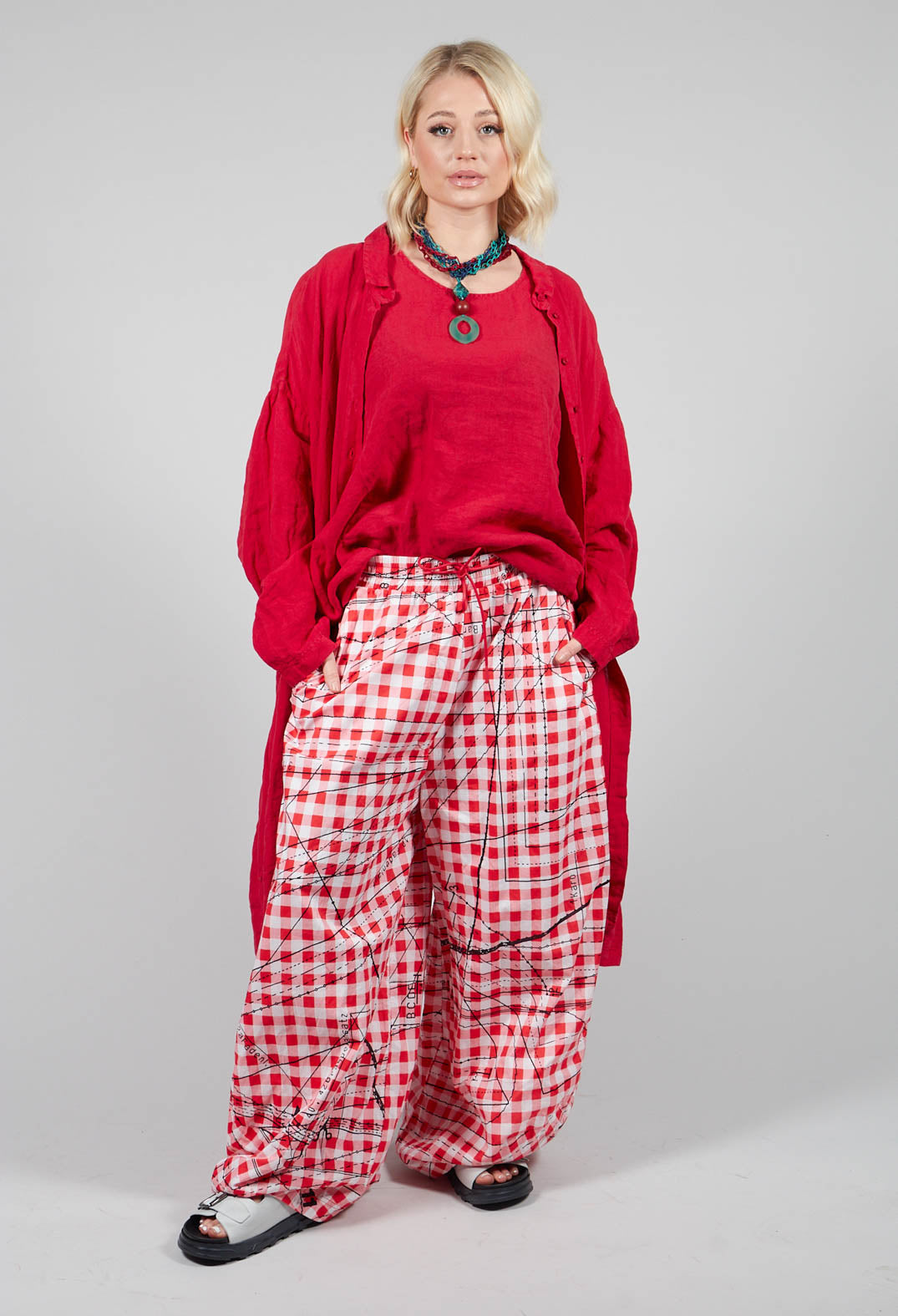 Relaxed Fit Trousers with Elasticated Waist in Melon Print