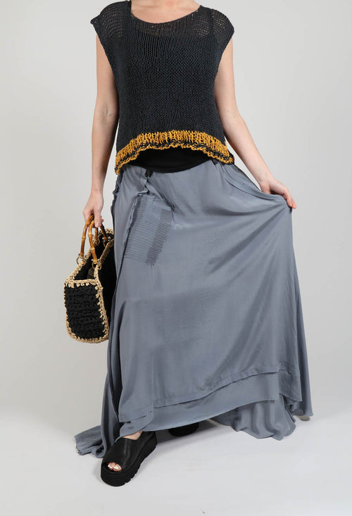 Long Washed Silk Skirt with Patch Pocket Detail in Grey