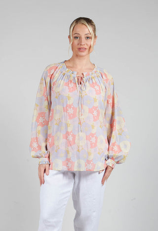 Long Sleeved Sheer Blouse in Seashells Pastel