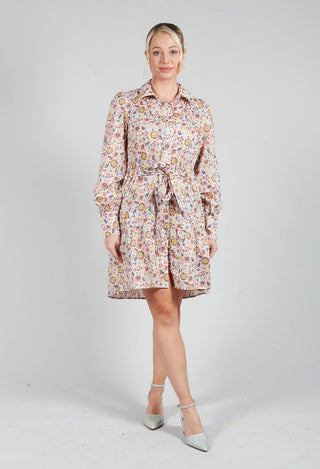 Belted Button Down Shirt Dress in Waterflower Pastel