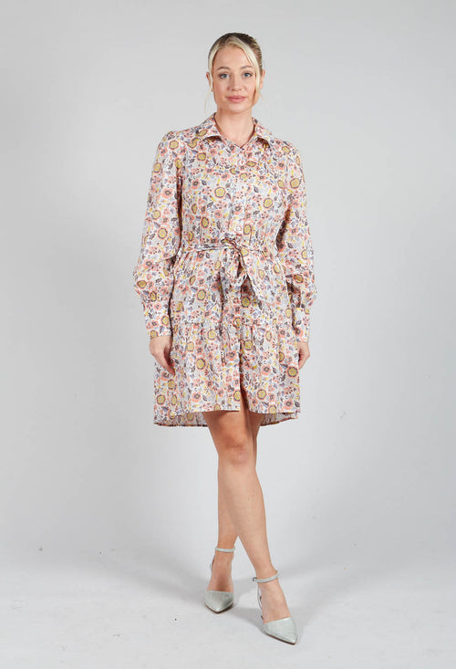 Belted Button Down Shirt Dress in Waterflower Pastel