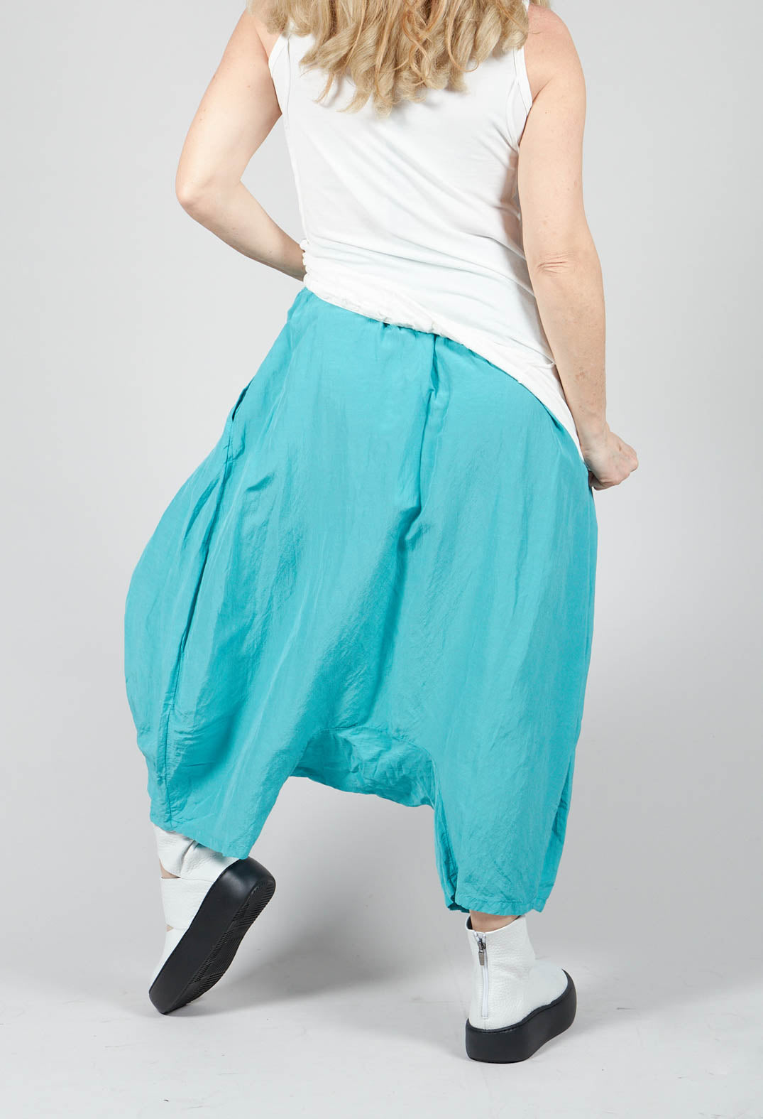 Short Cropped Drop Crotch Trousers in Aqua