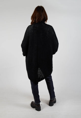 Longline Hand Knitted Cardigan in Black