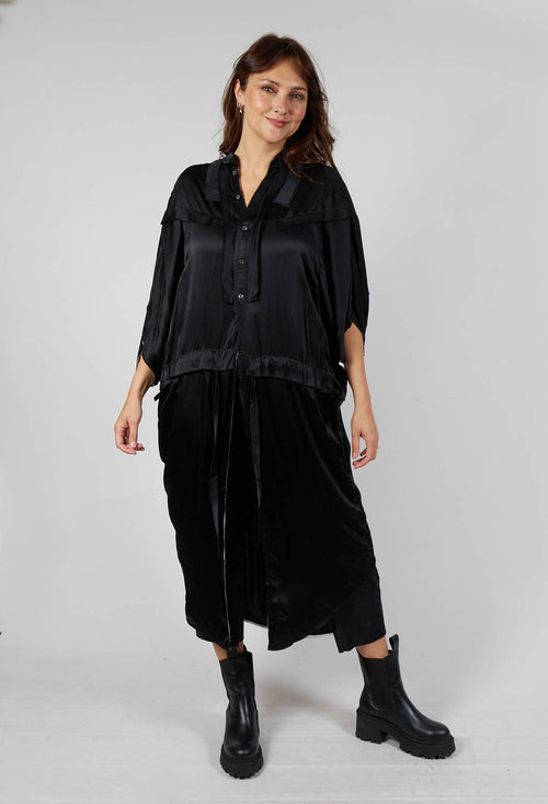 Satin Silk Shirt Dress in Anthracite