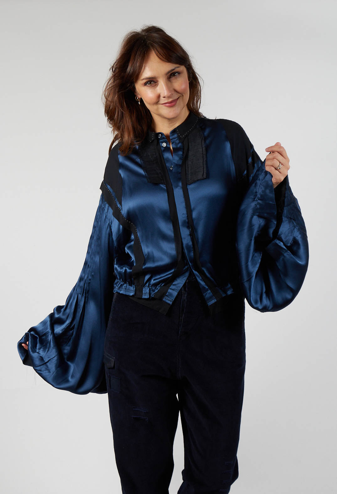 Satin Silk Blouse in Dark Navy