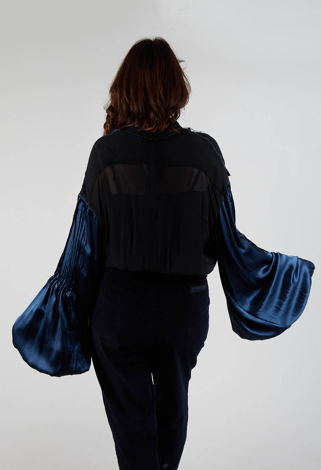 Satin Silk Blouse in Dark Navy