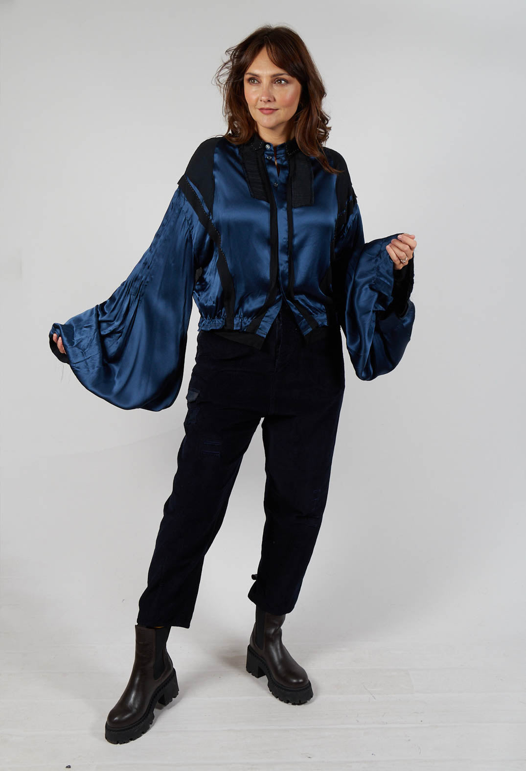 Satin Silk Blouse in Dark Navy