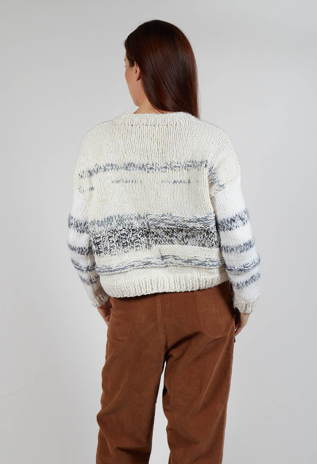 Hand Knitted Pullover in Ecru Grey