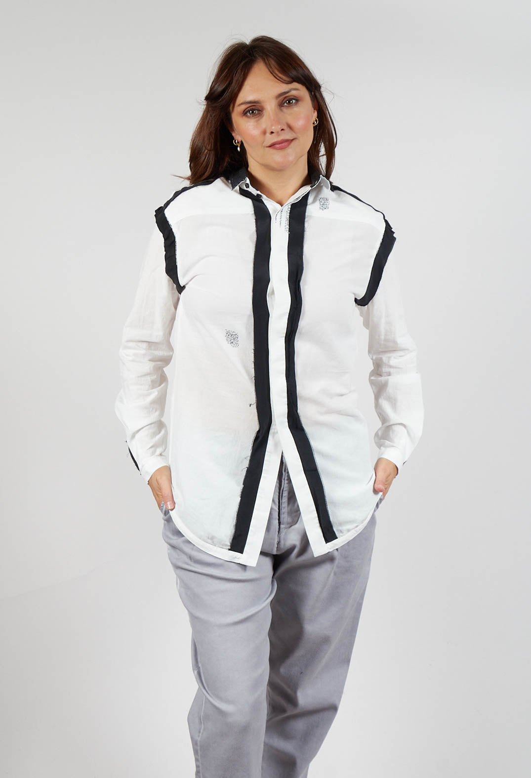 Cotton Shirt with Contrast Detail in White Black